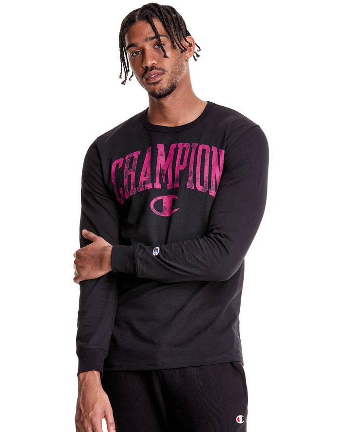 Champion Heritage Long Sleeve Galaxy Dye Arch Logo Erkek Tişört Siyah ( IRGPSN329 )